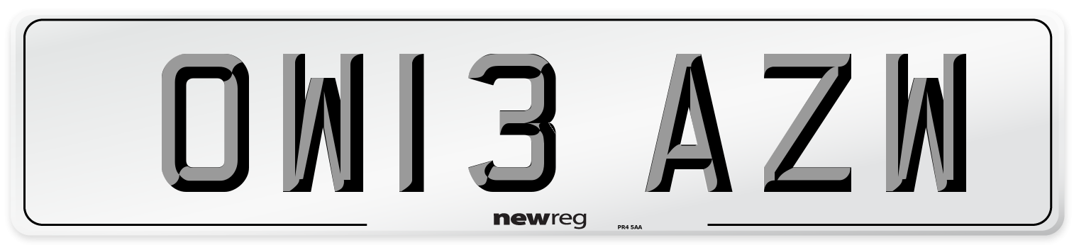 OW13 AZW Number Plate from New Reg